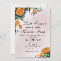 Invitación a la boda de Rosa floral de oro