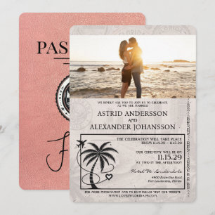 Invitación a la boda de Rosa Gold Florida Passport