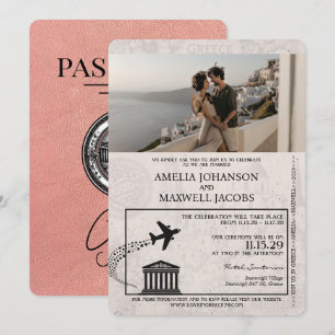 Invitación a la boda de Rosa Gold Greece Passport