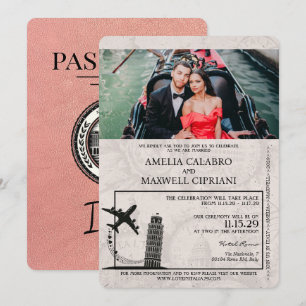 Invitación a la boda de Rosa Gold Italy Passport