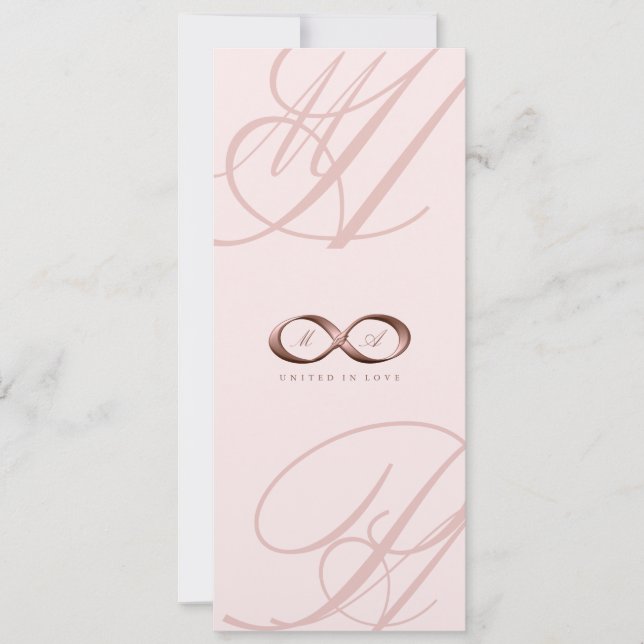 Invitación a la boda de Rosa Gold Love Infinity Ha (Anverso)