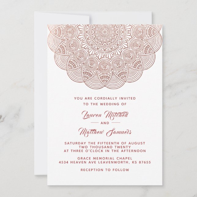 Invitación a la boda de Rosa Gold Mandala (Anverso)