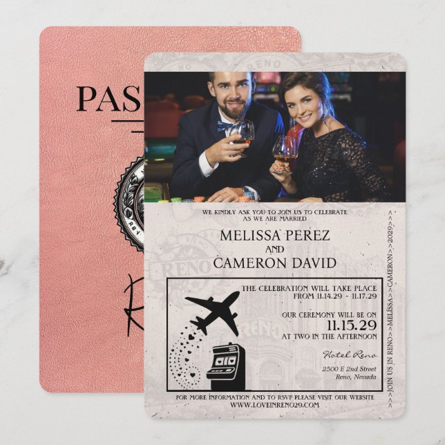 Invitación a la boda de Rosa Gold Reno Passport (Anverso / Reverso)
