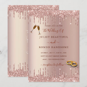 Invitación a la boda de Rosa Gold Rubor Sparkle Dr