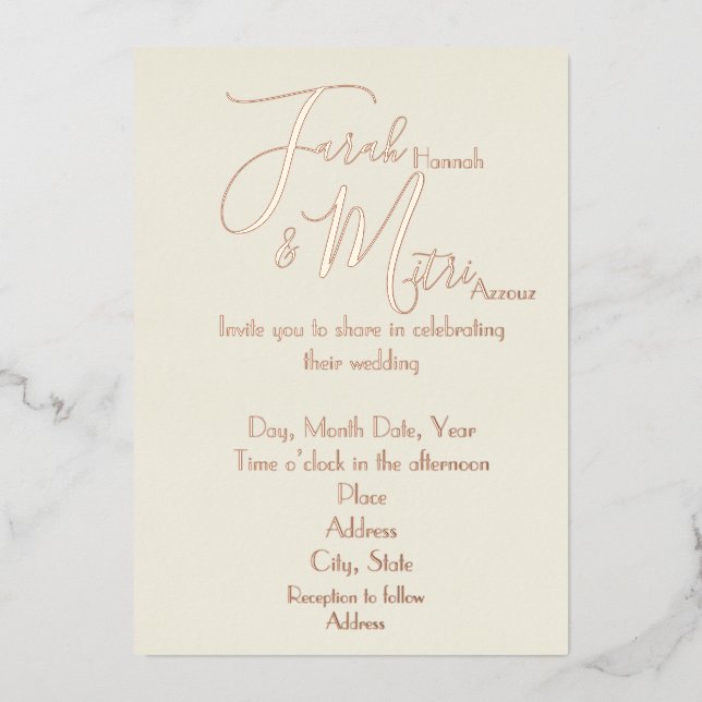 Invitación a la boda de Rosa ligero y aireado Reli (Anverso)