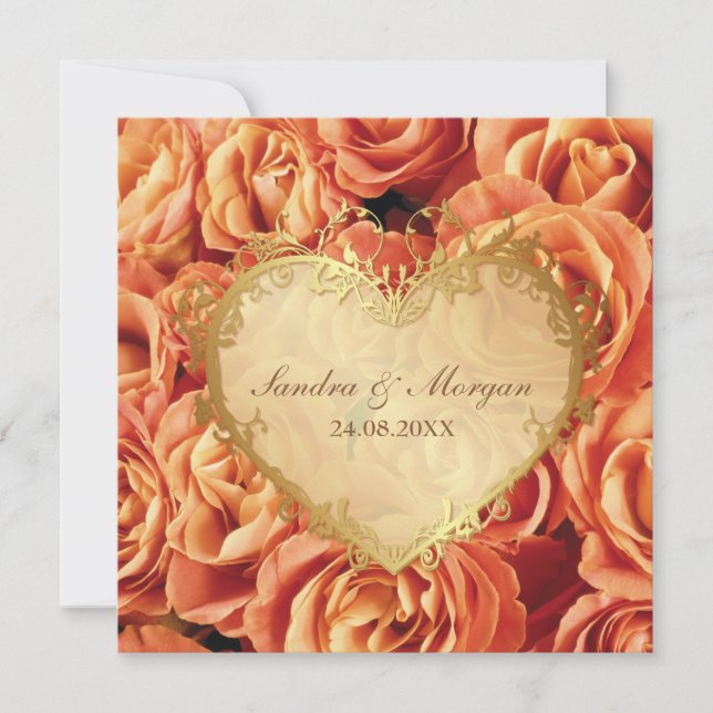 Invitación a la boda de Rosa naranja con flores (Anverso)