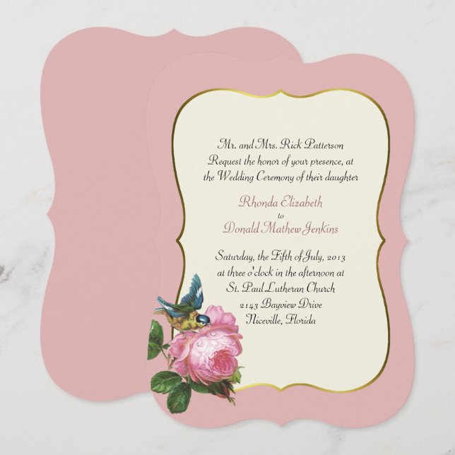 Invitación a la boda de Rosa polvoriento (Anverso / Reverso)