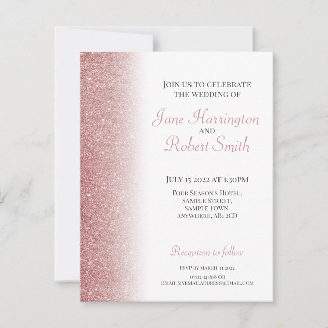 Invitación a la boda de Rosa Purpurina de oro (Anverso)