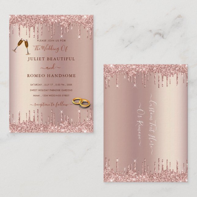 Invitación a la boda de Rosa Purpurina de oro (Anverso / Reverso)