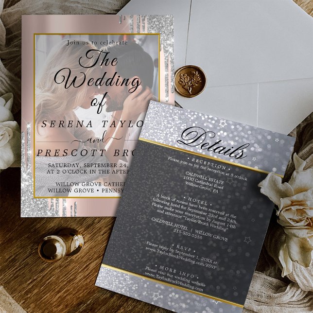 Invitación a la boda de Rosa Purpurina de oro (Subido por el creador)