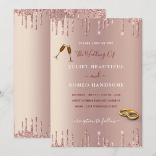 Invitación a la boda de Rosa Purpurina de oro