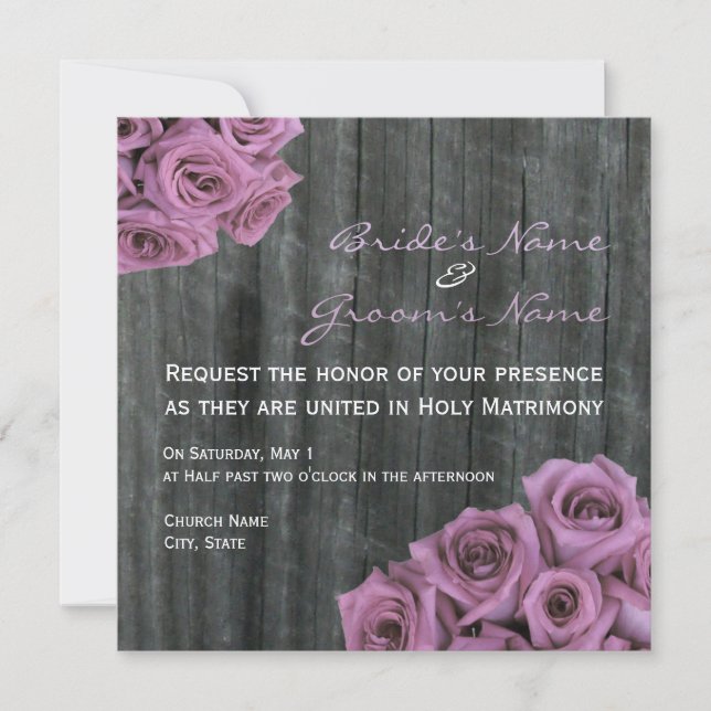 Invitación a la boda de Rosa y Barnwood (Anverso)