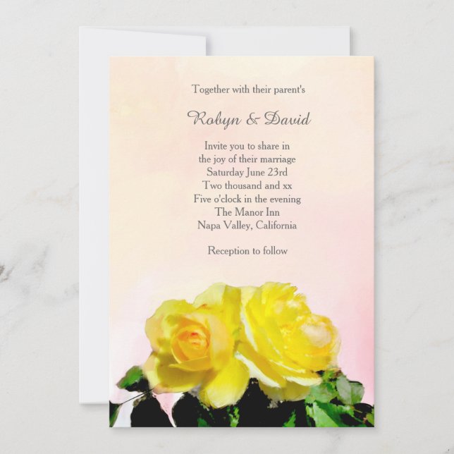 Invitación a la boda de rosas amarillas (Anverso)