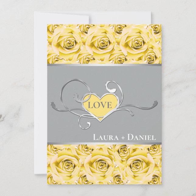 Invitación a la boda de rosas amarillas y grises 2 (Anverso)