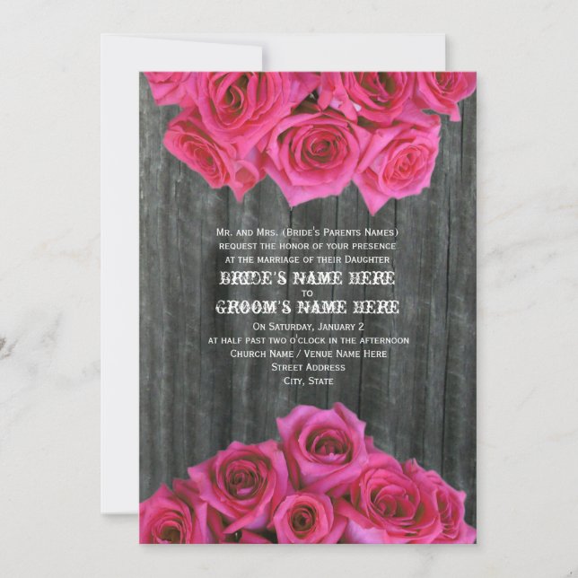 Invitación a la boda de Rosas arbóreos y rosados c (Anverso)