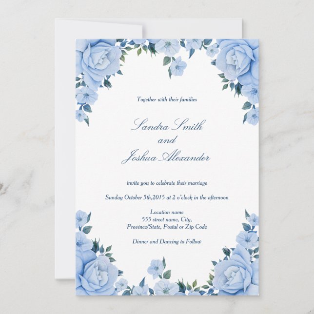 Invitación a la boda de Rosas azules (Anverso)