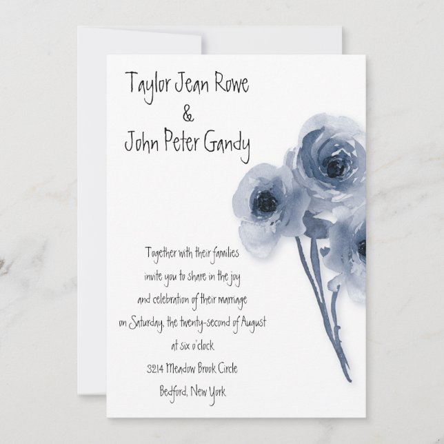 Invitación a la boda de Rosas azules suaves (Anverso)