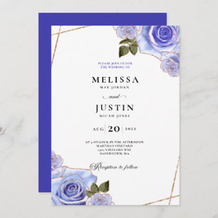 Invitación a la boda de Rosas azules y dorados Pur
