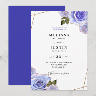 Invitación a la boda de Rosas azules y dorados Pur