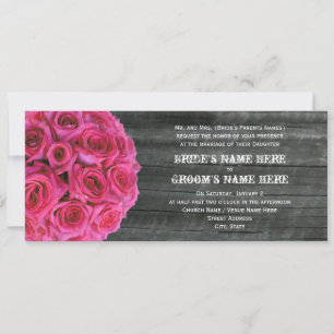 Invitación a la boda de Rosas Barnwood y Hot Pink