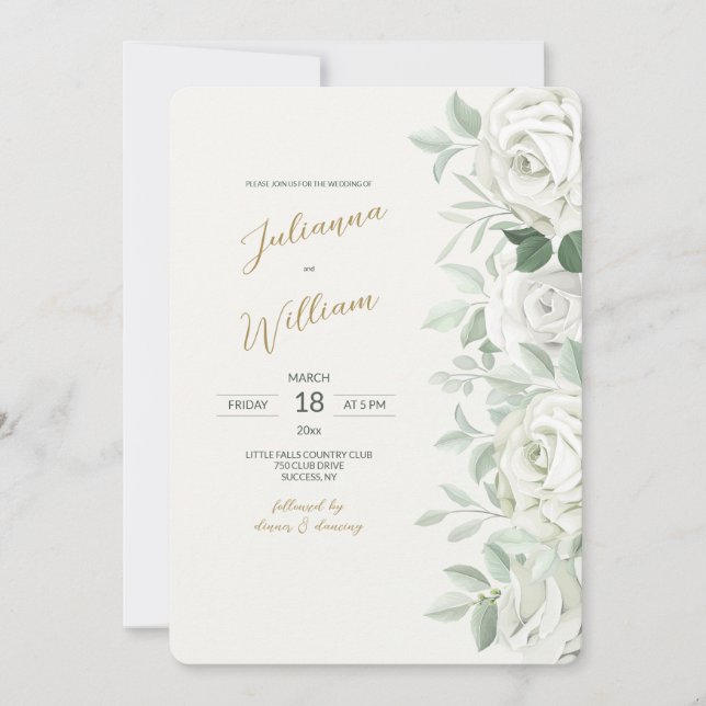 Invitación a la boda de rosas blancas (Anverso)