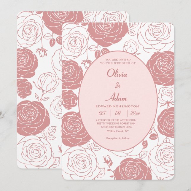 Invitación a la boda de rosas blancas (Anverso / Reverso)
