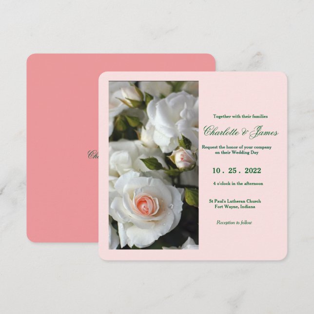 Invitación a la boda de rosas blancas (Anverso / Reverso)