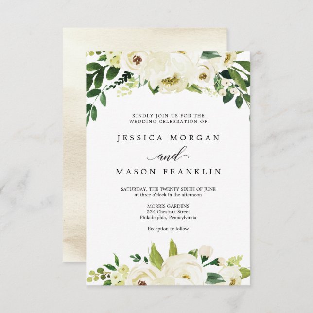 Invitación a la boda de rosas blancas (Anverso / Reverso)
