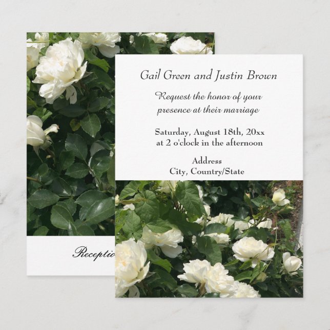 Invitación a la boda de rosas blancas (Anverso / Reverso)