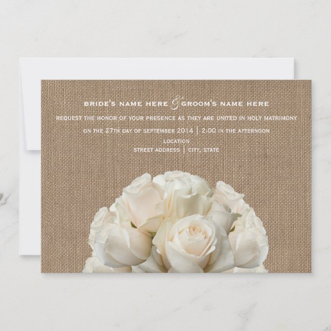 Invitación a la boda de rosas blancas inspiradas e (Anverso)