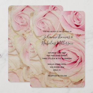 Invitación a la boda de rosas blancas rosadas de b