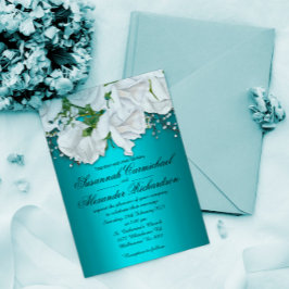 Invitación a la boda de rosas blancas y Aqua