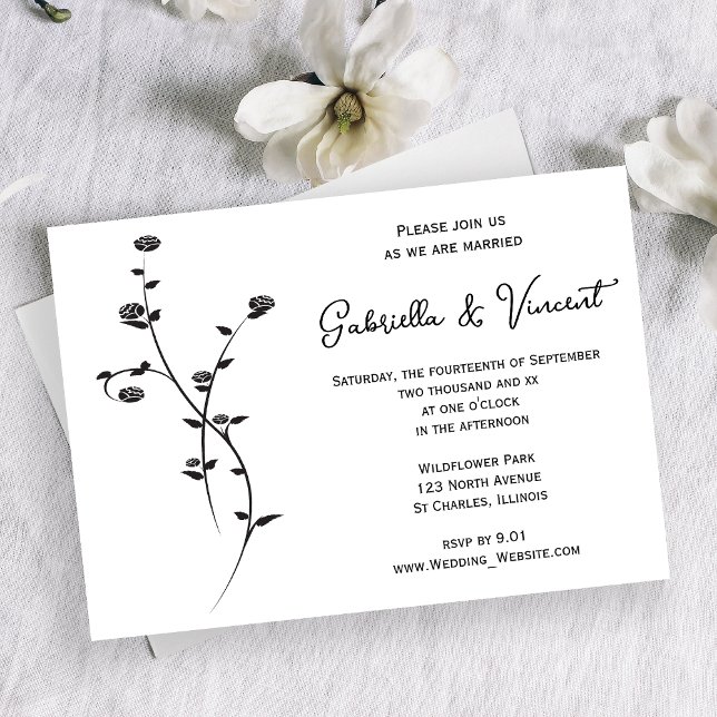 Invitación a la boda de rosas blancas y negras (Subido por el creador)