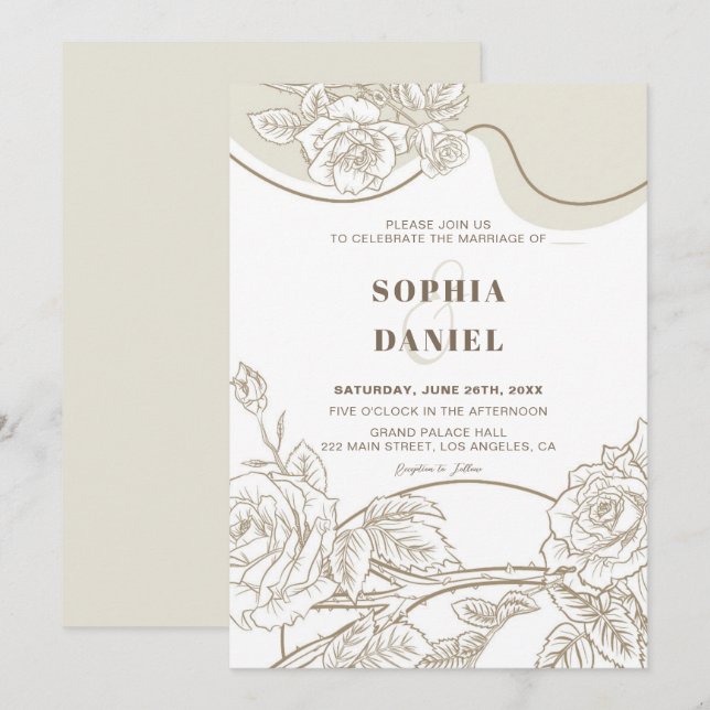 Invitación a la boda de Rosas blancos y pekineses (Anverso / Reverso)