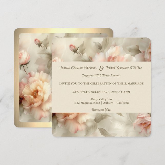 Invitación a la boda de Rosas con pintura suave (Anverso / Reverso)
