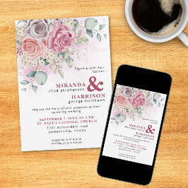 Invitación a la boda de Rosas de acuarela