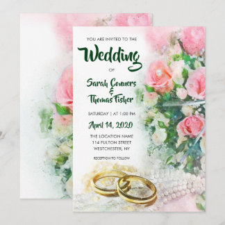 Invitación a la boda de Rosas de acuarela floral d