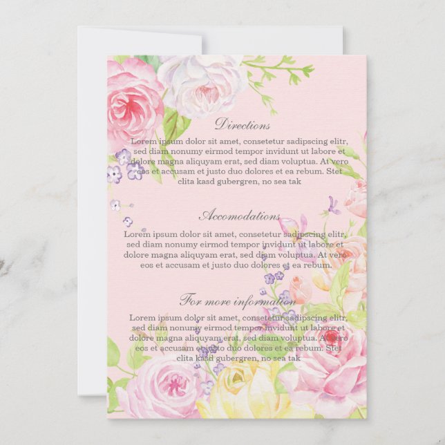 Invitación a la boda de Rosas de acuarela romántic (Anverso)