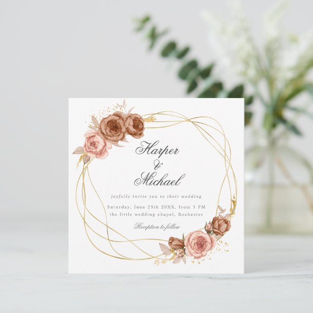 invitación a la boda de rosas de champán de oro (Anverso de pie)
