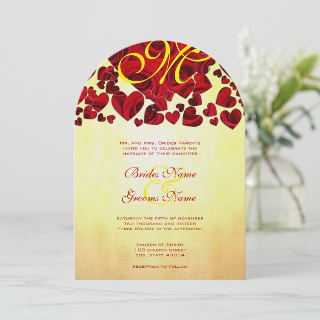 Invitación a la boda de Rosas de corazón amarillo  (Anverso de pie)
