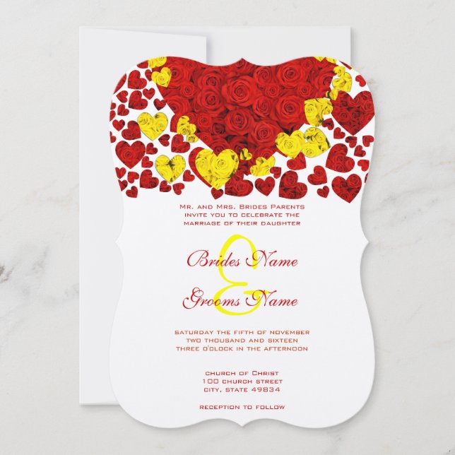 Invitación a la boda de Rosas de corazón amarillo  (Anverso)