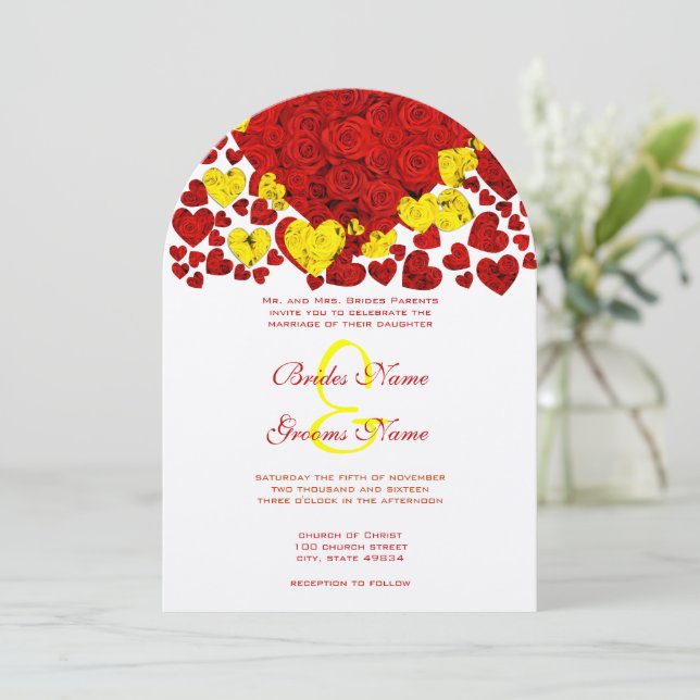 Invitación a la boda de Rosas de corazón amarillo  (Anverso de pie)