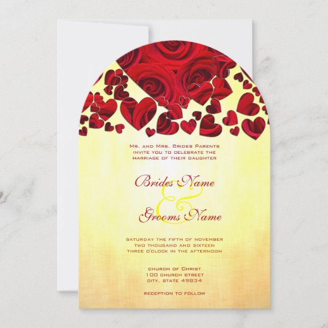 Invitación a la boda de Rosas de corazón amarillo  (Anverso)