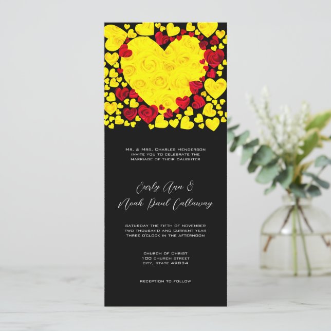 Invitación a la boda de Rosas de corazón amarillo  (Anverso de pie)
