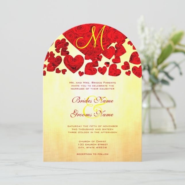 Invitación a la boda de Rosas de corazón amarillo  (Anverso de pie)