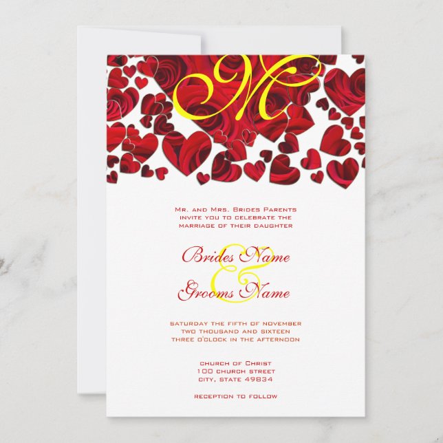 Invitación a la boda de Rosas de corazón amarillo  (Anverso)