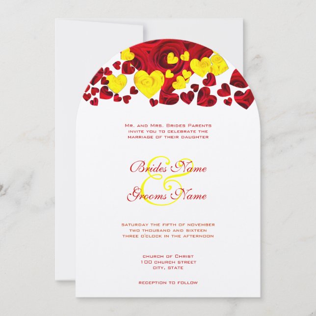Invitación a la boda de Rosas de corazón amarillo  (Anverso)