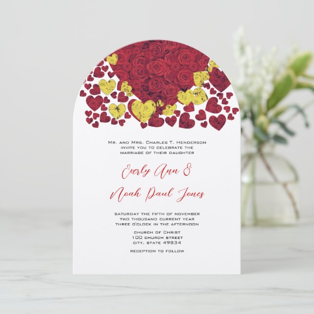 Invitación a la boda de Rosas de corazón amarillo  (Anverso de pie)