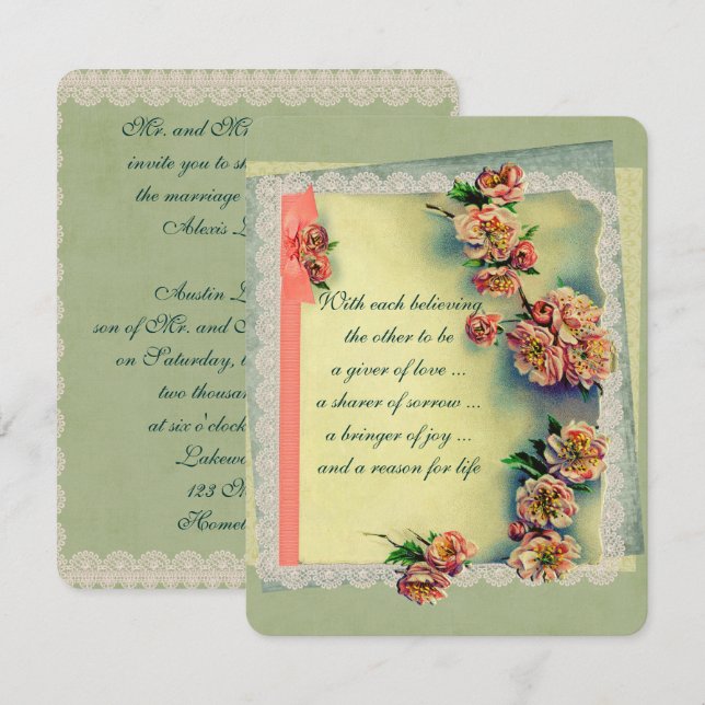 Invitación a la boda de Rosas de época (Anverso / Reverso)