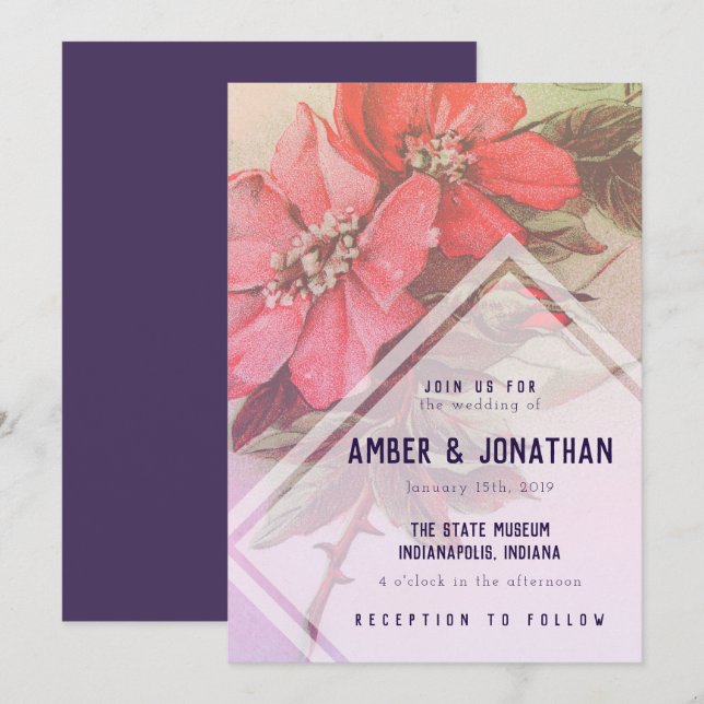 Invitación a la boda de Rosas de época (Anverso / Reverso)